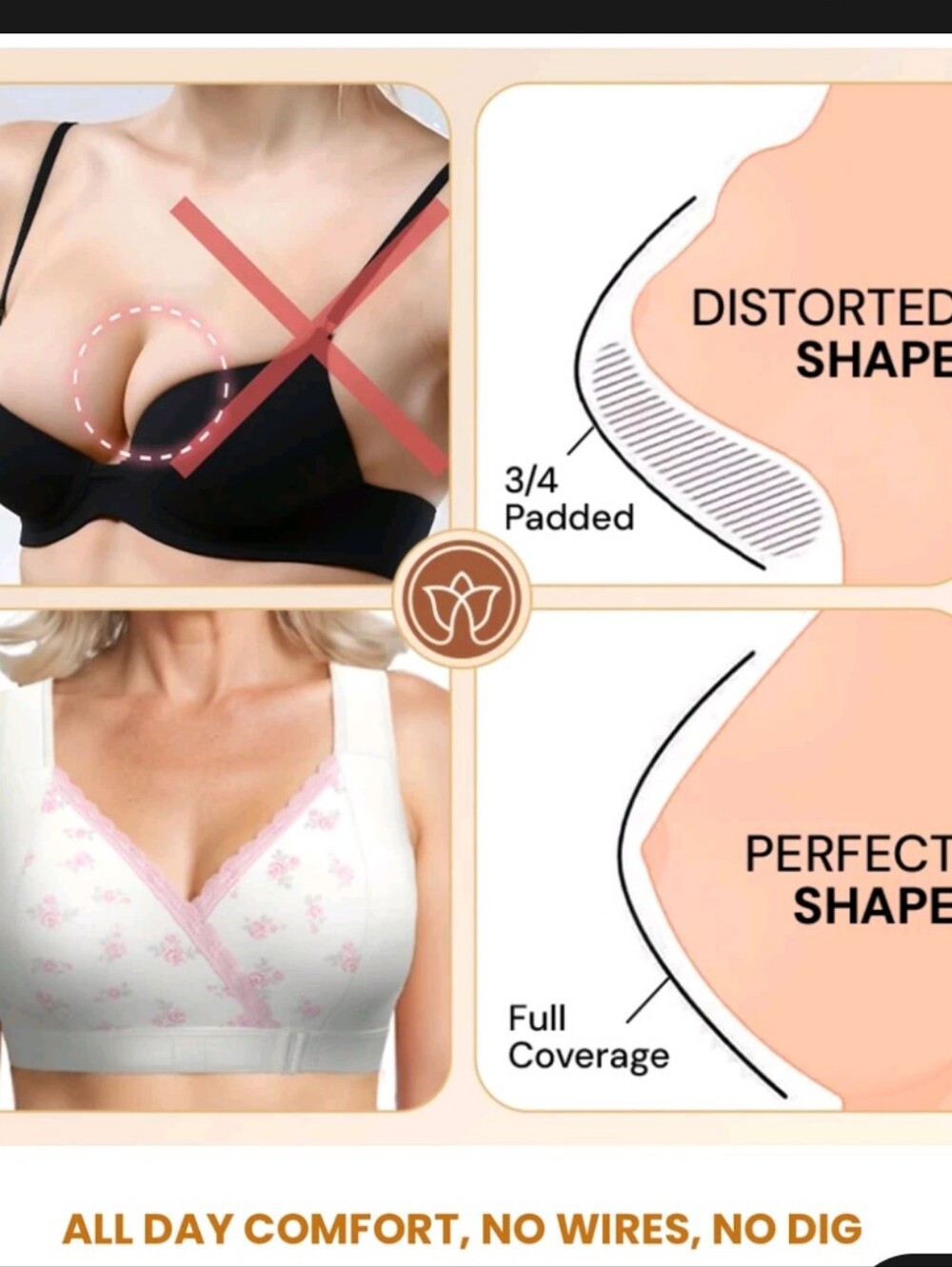 Fiona Bra - Comfortable & Convenient Front Wrap Closure Bra for Seniors XL Roses - Picture 2 of 12